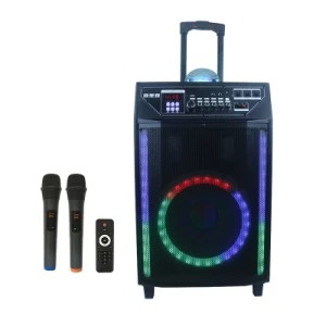 15 Inch Portable Rechargeable Outdoor Trolley Bluetooth Speaker with Mic