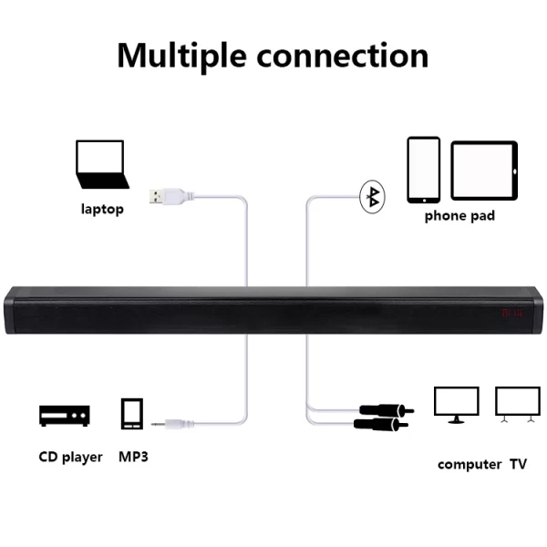 Black 2.0CH 40W  HDMI(ARC) Optical Sound Barspeaker