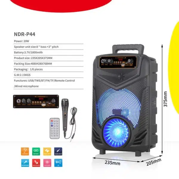 Multifunctional Super Bass Dual Subwoofer Karaoke Portable Speaker